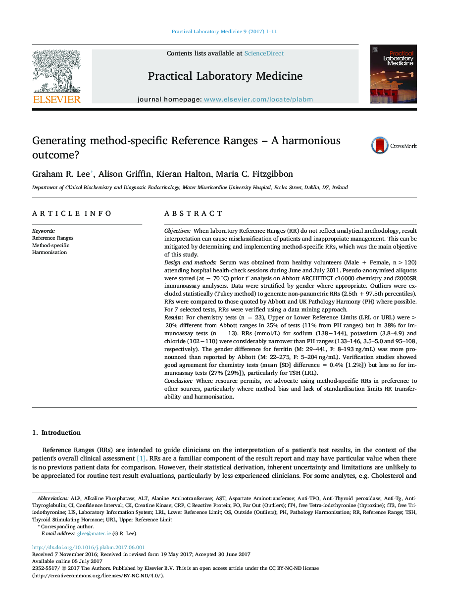 Generating method-specific Reference Ranges - A harmonious outcome?