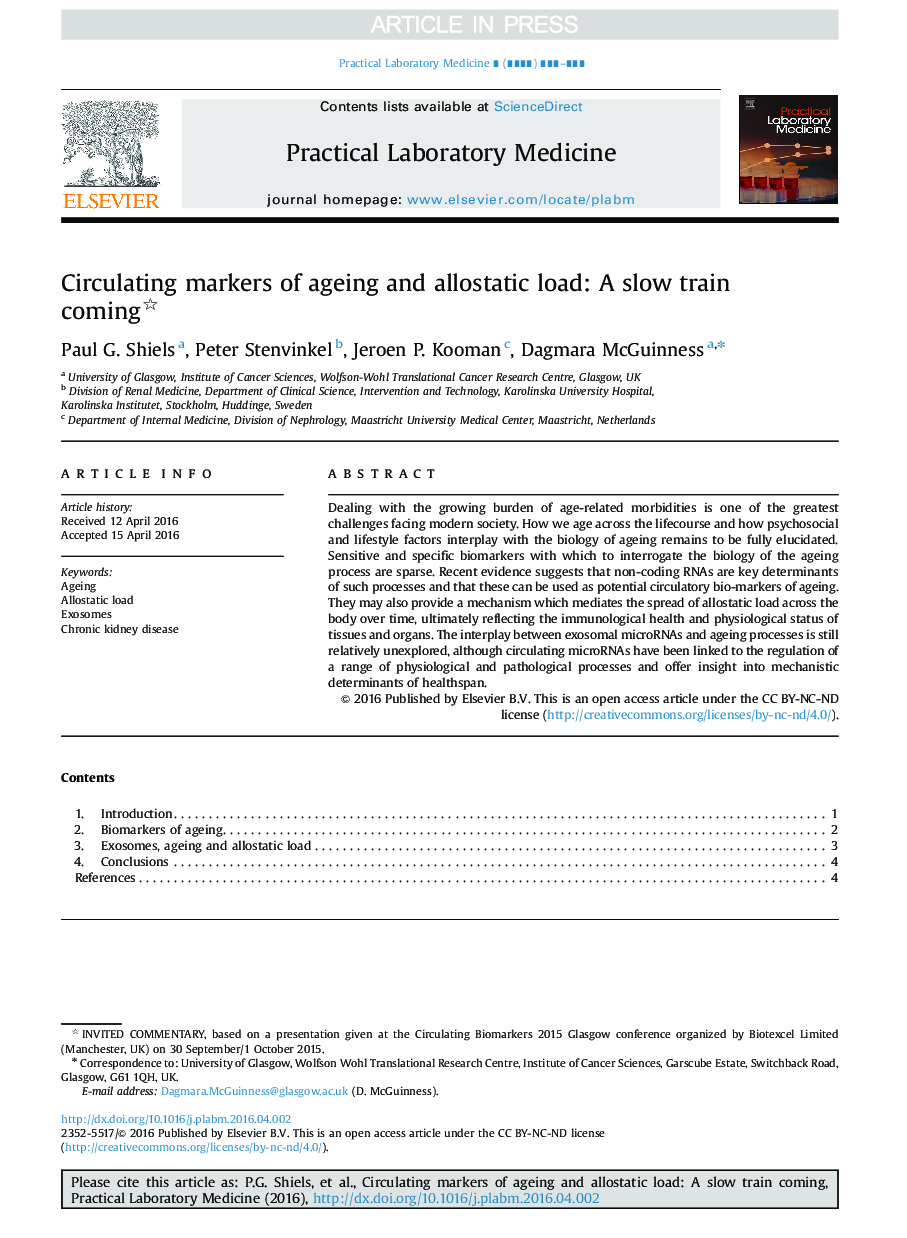 Circulating markers of ageing and allostatic load: A slow train coming