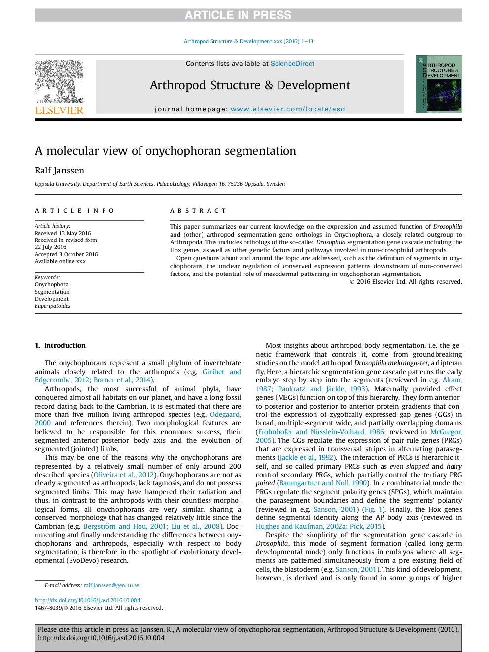 A molecular view of onychophoran segmentation