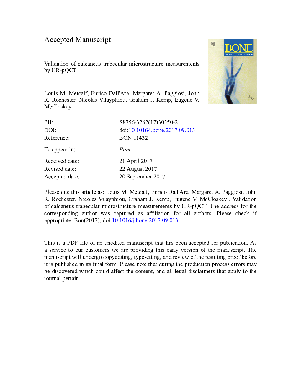 Validation of calcaneus trabecular microstructure measurements by HR-pQCT