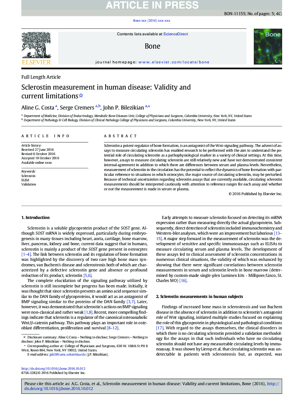 Sclerostin measurement in human disease: Validity and current limitations