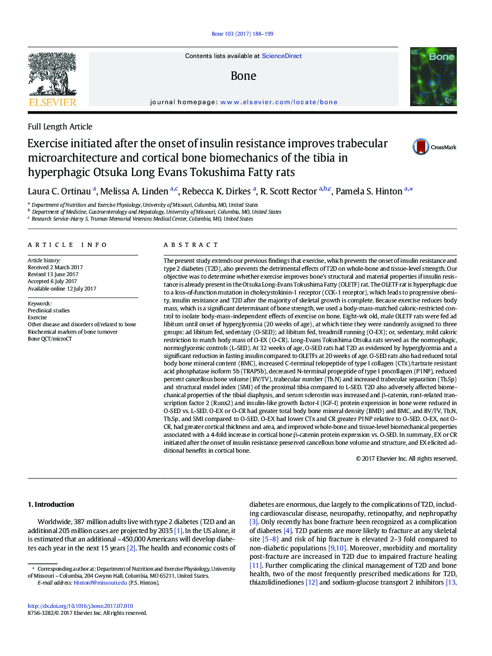 Exercise initiated after the onset of insulin resistance improves trabecular microarchitecture and cortical bone biomechanics of the tibia in hyperphagic Otsuka Long Evans Tokushima Fatty rats