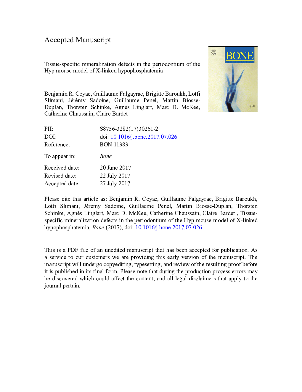 Tissue-specific mineralization defects in the periodontium of the Hyp mouse model of X-linked hypophosphatemia