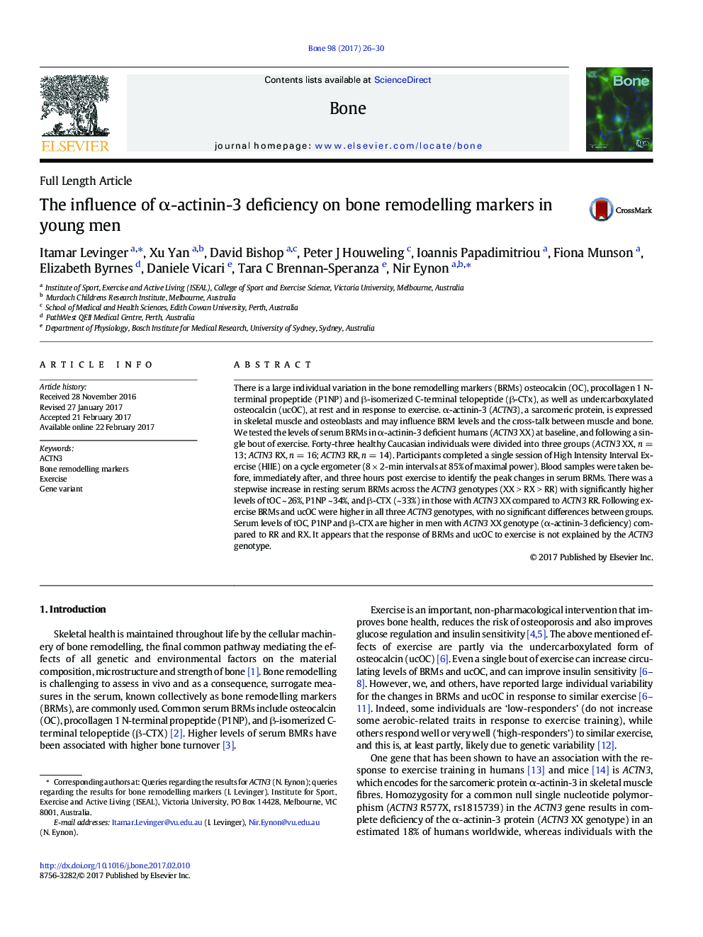 The influence of Î±-actinin-3 deficiency on bone remodelling markers in young men