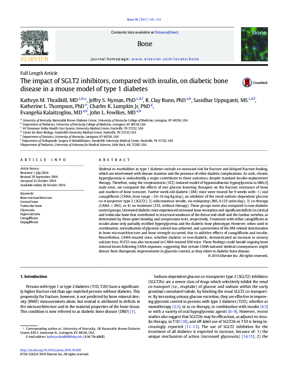 The impact of SGLT2 inhibitors, compared with insulin, on diabetic bone disease in a mouse model of type 1 diabetes