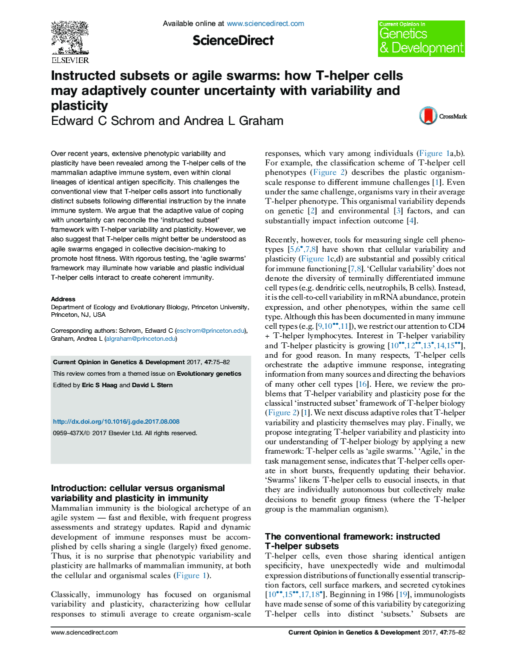Instructed subsets or agile swarms: how T-helper cells may adaptively counter uncertainty with variability and plasticity