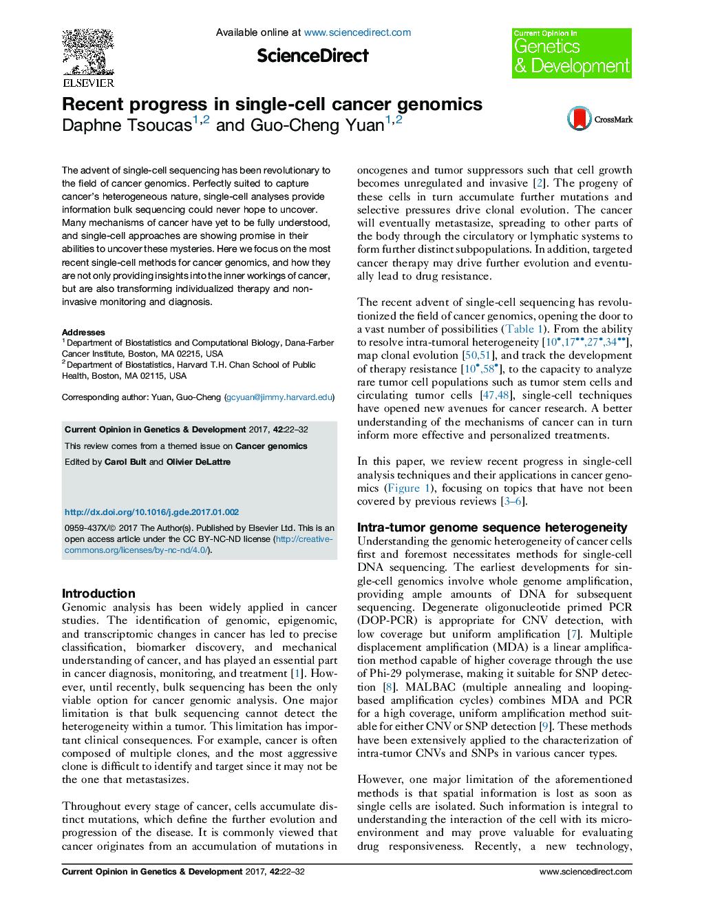 Recent progress in single-cell cancer genomics