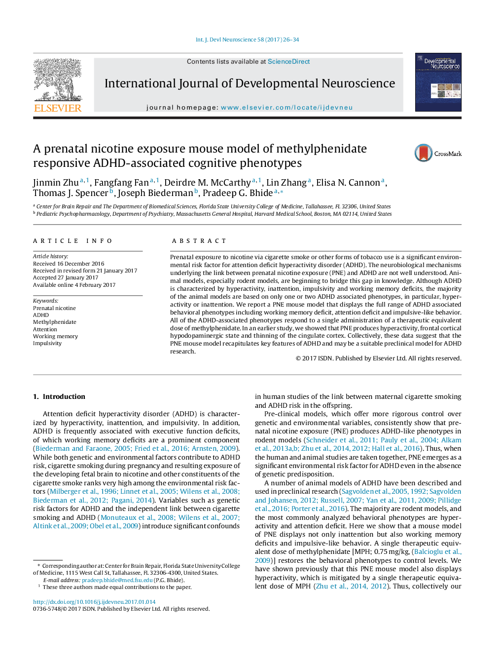 A prenatal nicotine exposure mouse model of methylphenidate responsive ADHD-associated cognitive phenotypes