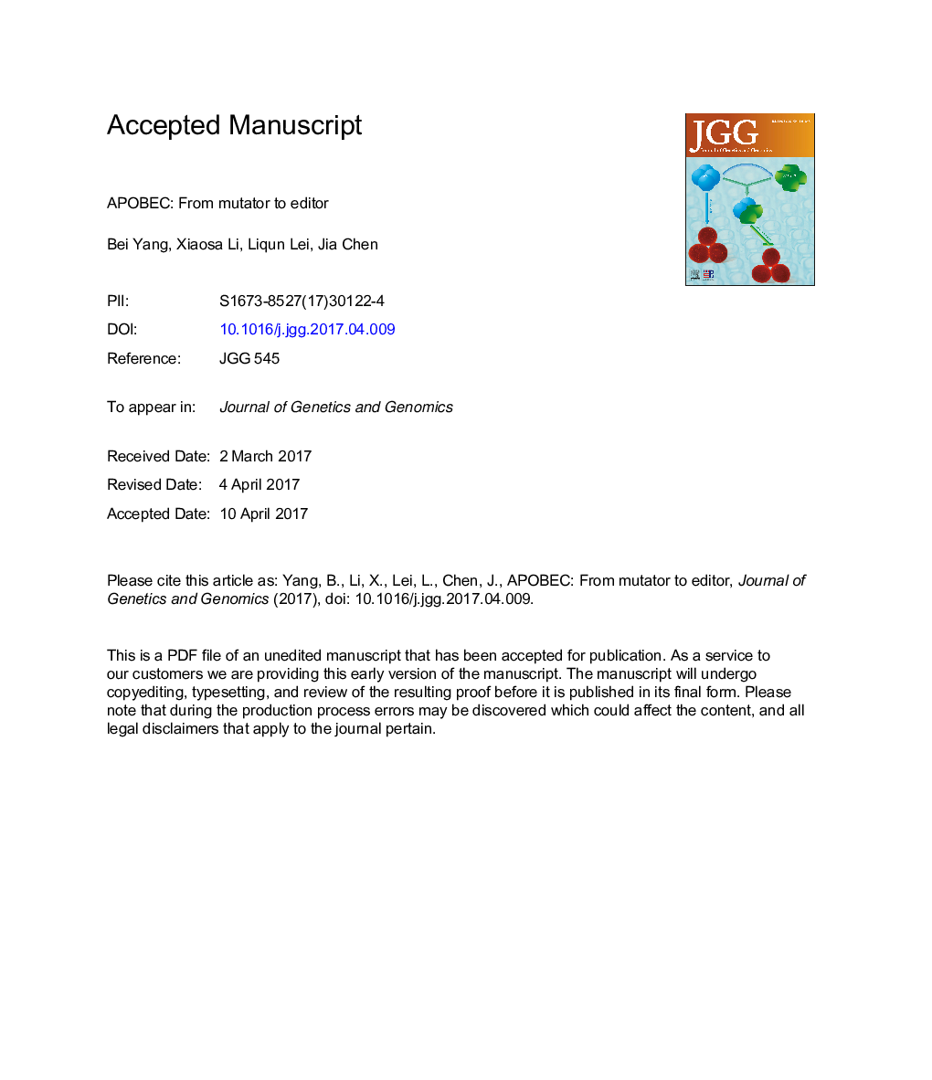 عکس صفحه اول مقاله: APOBEC: From mutator to editor APOBEC: From mutator to editor