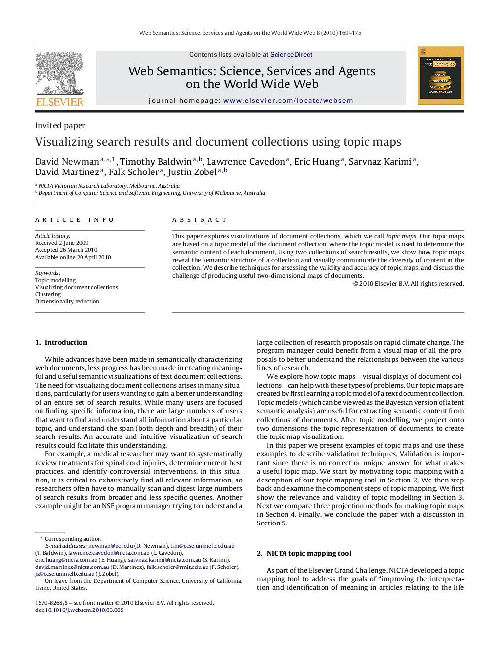 Visualizing search results and document collections using topic maps