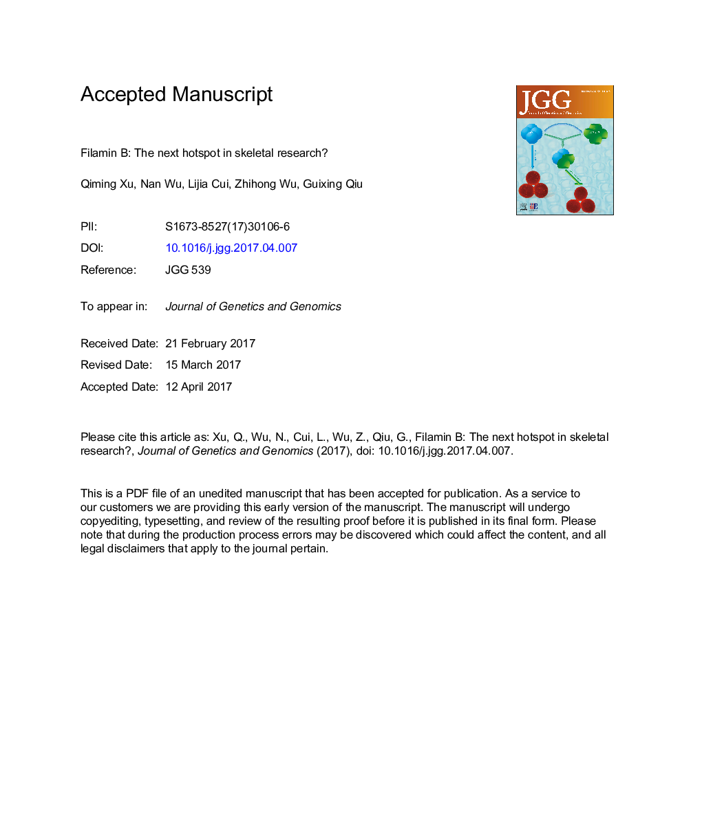 عکس صفحه اول مقاله: Filamin B: The next hotspot in skeletal research? Filamin B: The next hotspot in skeletal research?