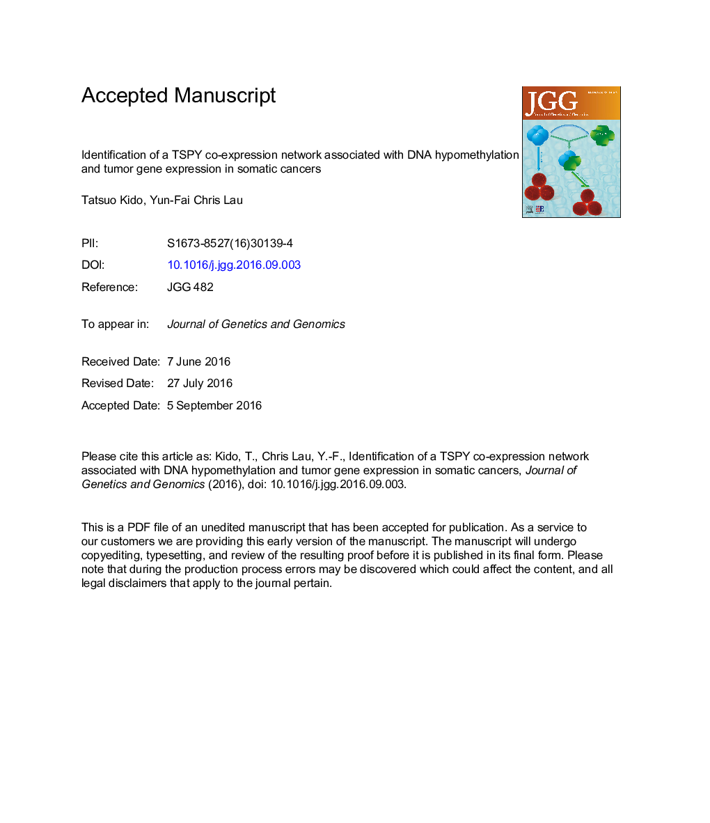 Identification of a TSPY co-expression network associated with DNA hypomethylation and tumor gene expression in somatic cancers