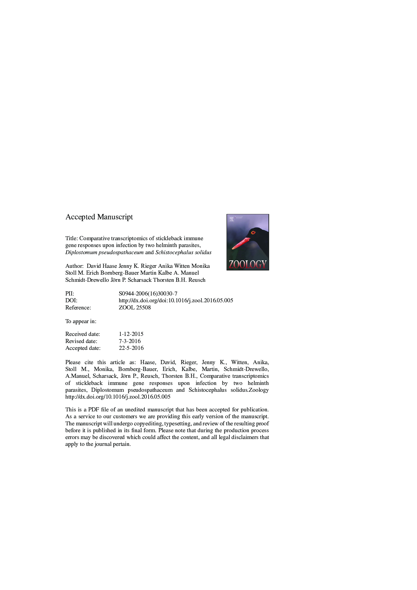 Comparative transcriptomics of stickleback immune gene responses upon infection by two helminth parasites, Diplostomum pseudospathaceum and Schistocephalus solidus