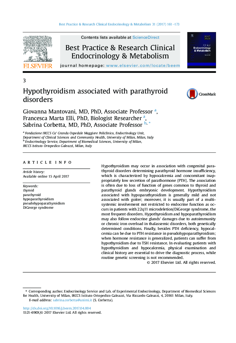 Hypothyroidism associated with parathyroid disorders