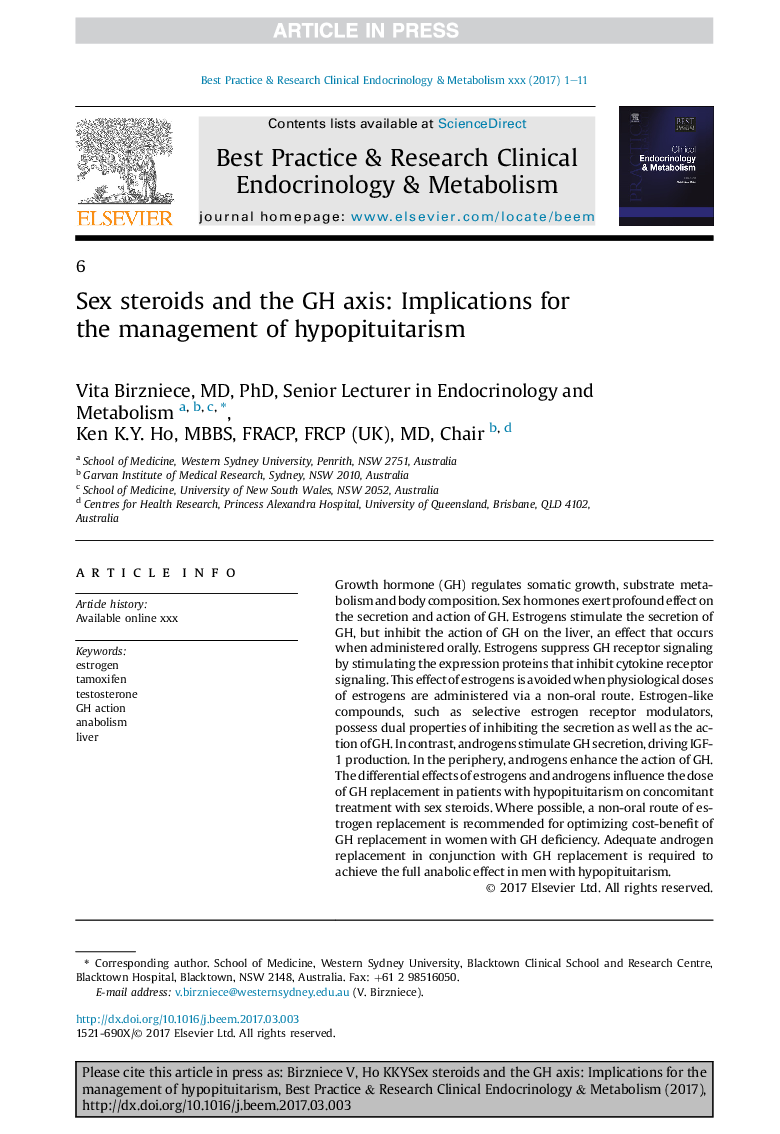 Sex steroids and the GH axis: Implications for the management of hypopituitarism