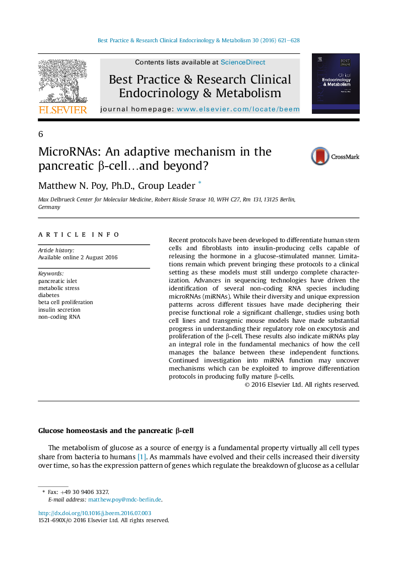 MicroRNAs: An adaptive mechanism in the pancreatic Î²-cellâ¦and beyond?