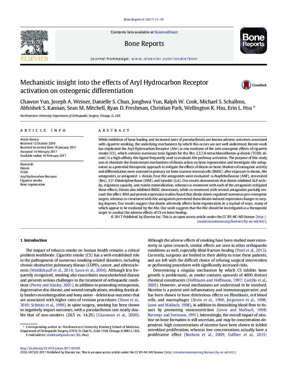 Mechanistic insight into the effects of Aryl Hydrocarbon Receptor activation on osteogenic differentiation