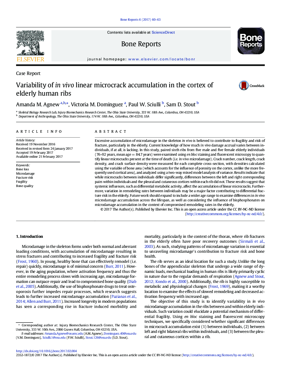 عکس صفحه اول مقاله: Variability of in vivo linear microcrack accumulation in the cortex of elderly human ribs Variability of in vivo linear microcrack accumulation in the cortex of elderly human ribs