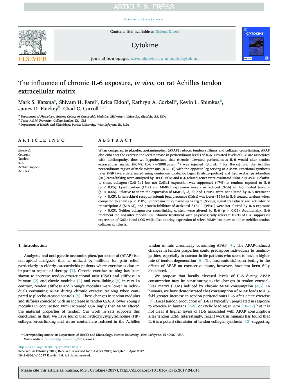 The influence of chronic IL-6 exposure, in vivo, on rat Achilles tendon extracellular matrix