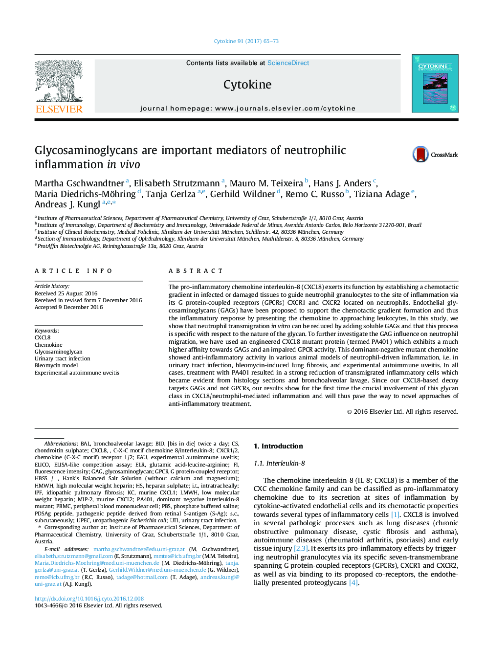 Glycosaminoglycans are important mediators of neutrophilic inflammation in vivo