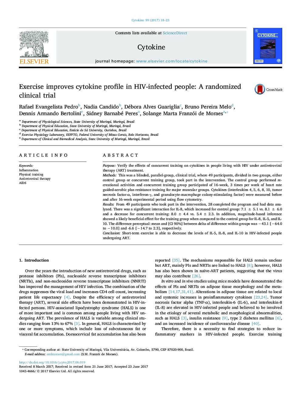 Exercise improves cytokine profile in HIV-infected people: A randomized clinical trial