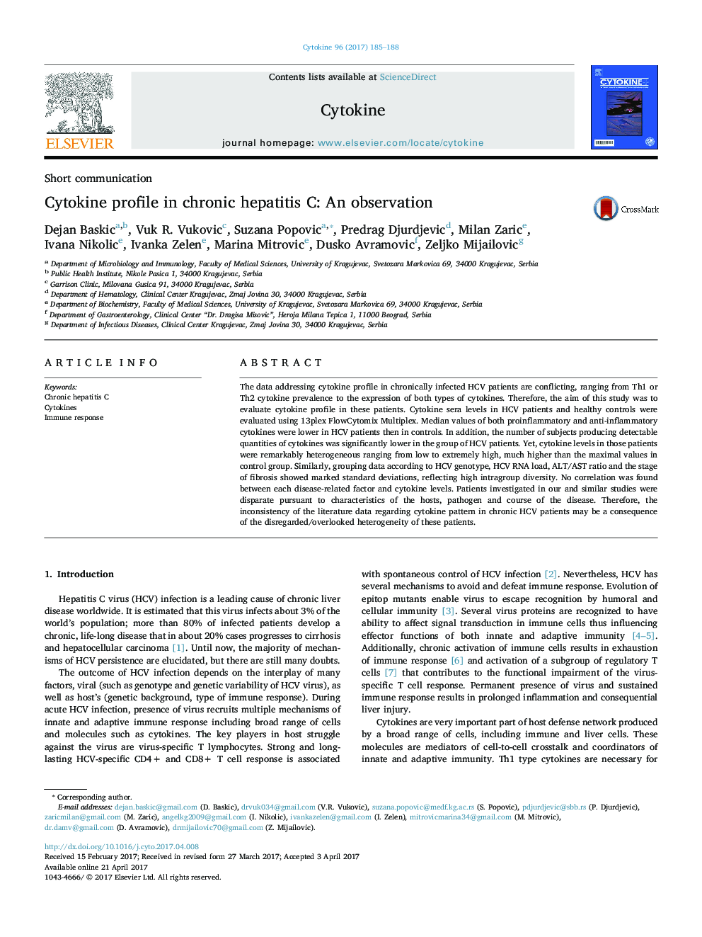 Cytokine profile in chronic hepatitis C: An observation