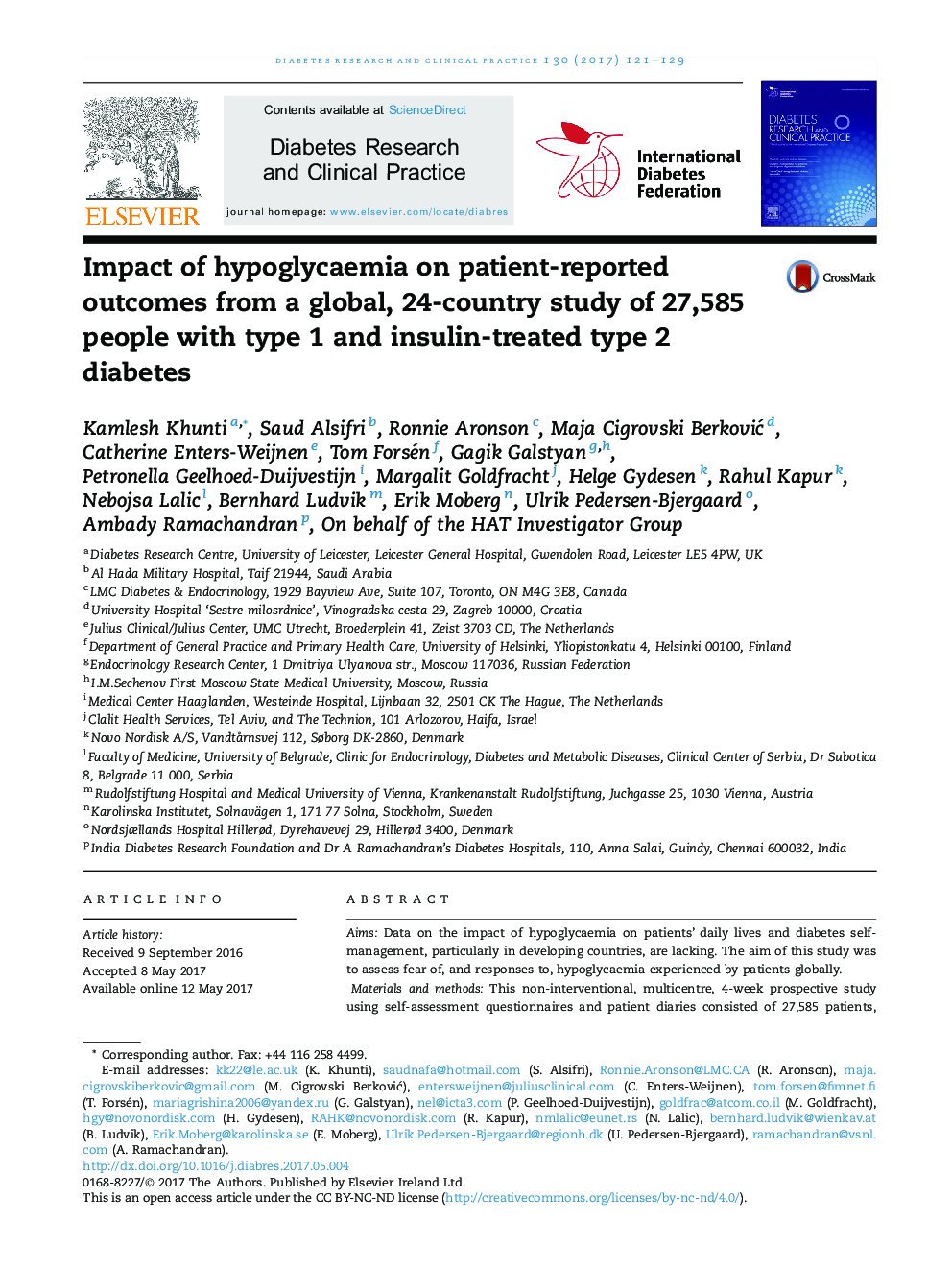 Impact of hypoglycaemia on patient-reported outcomes from a global, 24-country study of 27,585 people with type 1 and insulin-treated type 2 diabetes