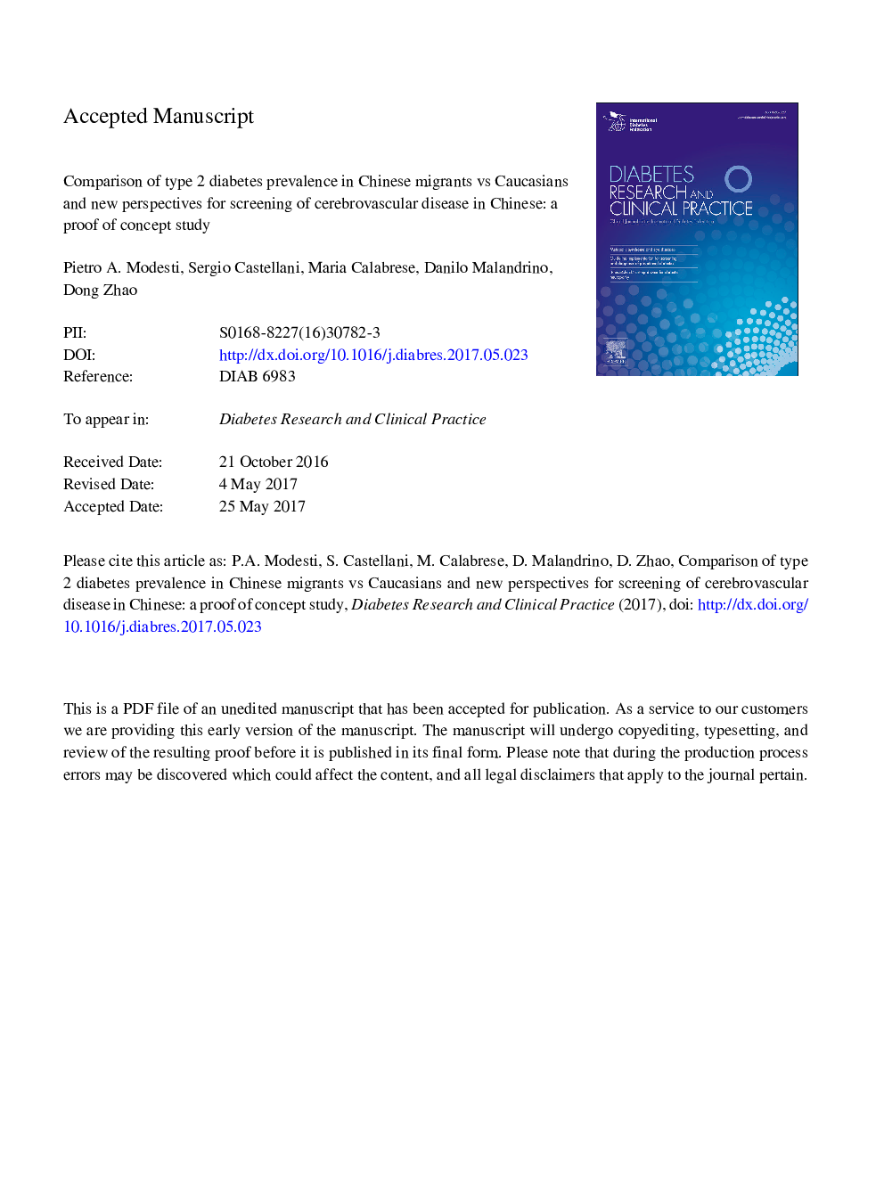 Comparison of type 2 diabetes prevalence in Chinese migrants vs Caucasians and new perspectives for screening of cerebrovascular disease in Chinese: A proof of concept study