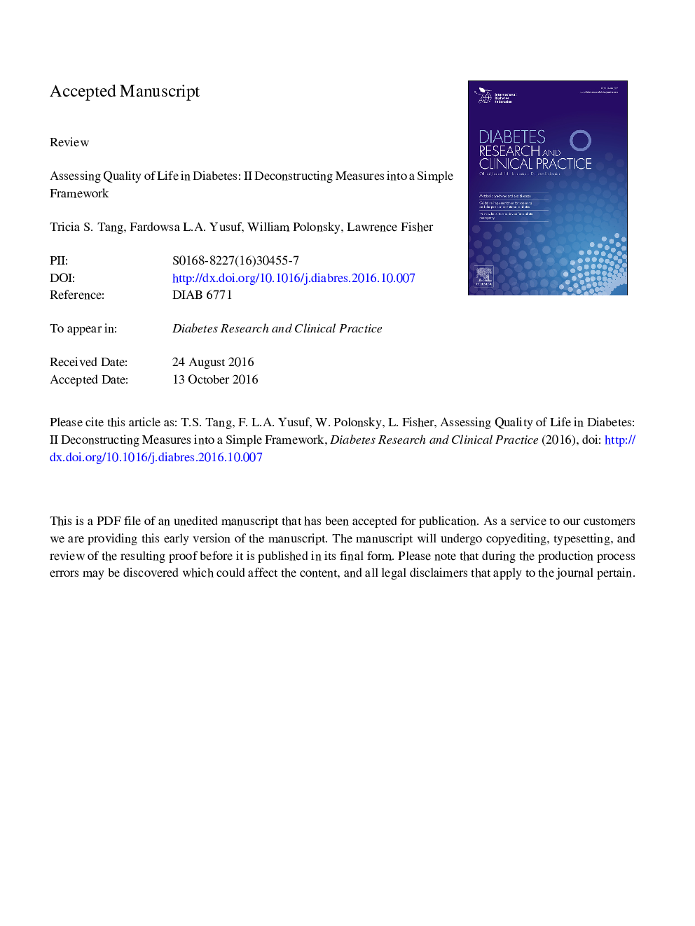 Assessing quality of life in diabetes: II - Deconstructing measures into a simple framework