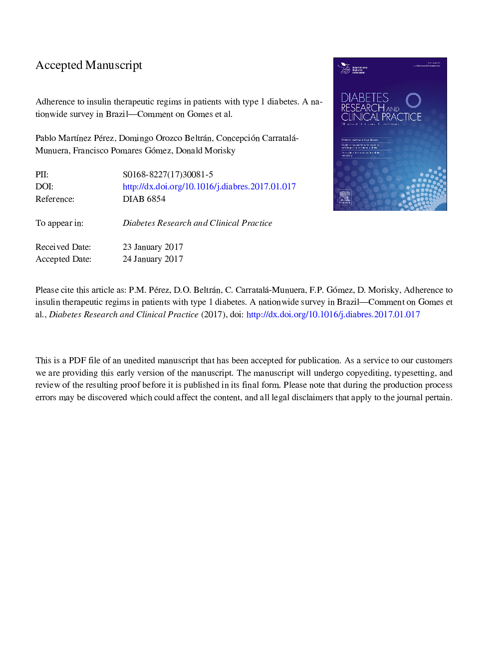 Adherence to insulin therapeutic regims in patients with type 1 diabetes. A nationwide survey in brazil-Comment on Gomes et al.