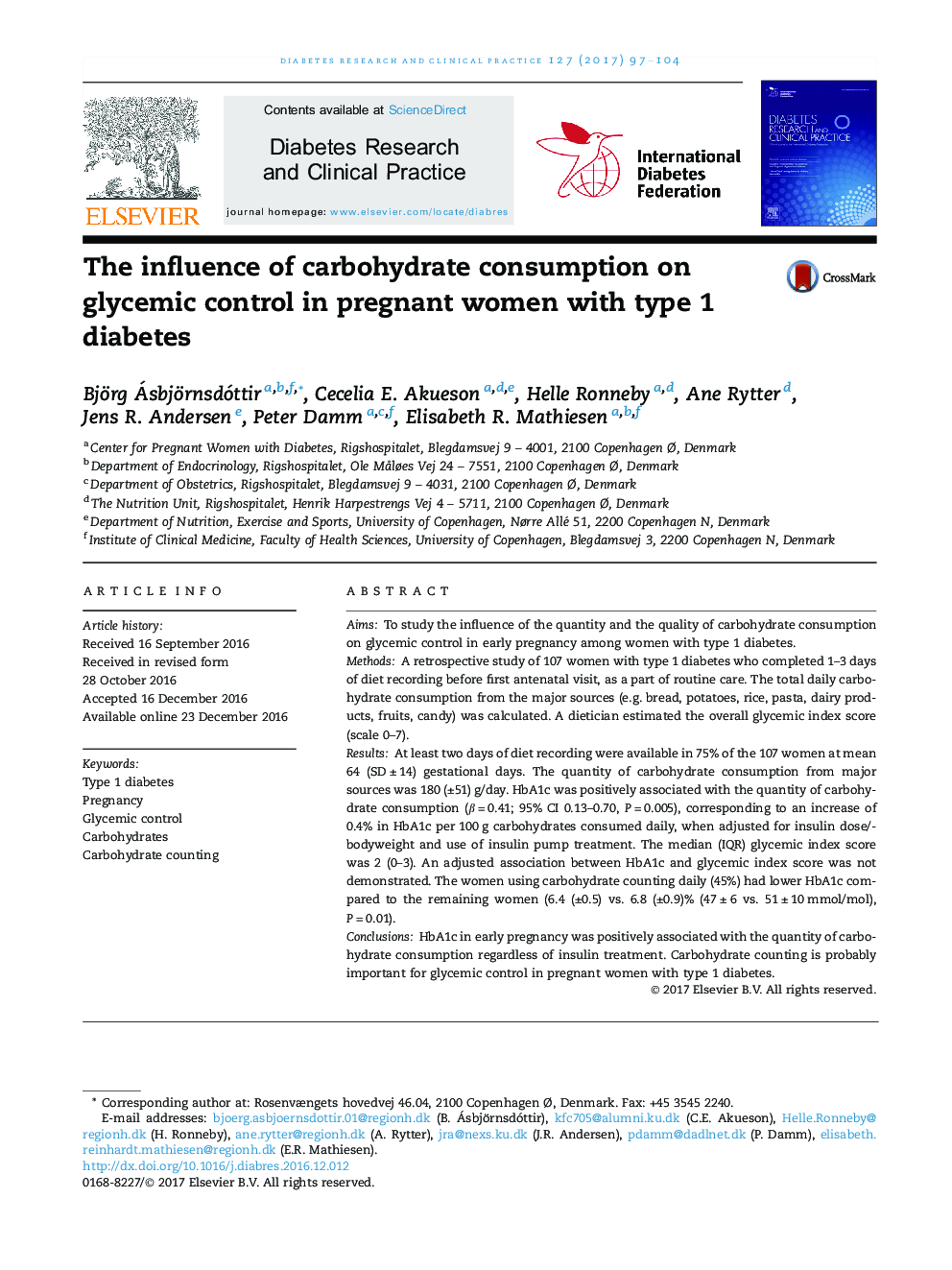 The influence of carbohydrate consumption on glycemic control in pregnant women with type 1 diabetes