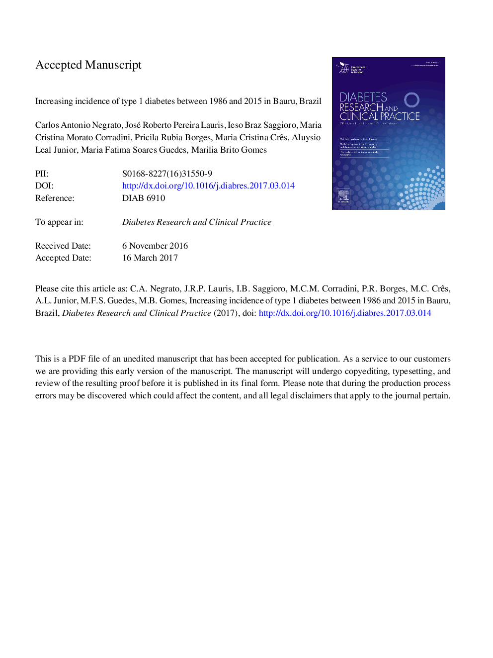 Increasing incidence of type 1 diabetes between 1986 and 2015 in Bauru, Brazil