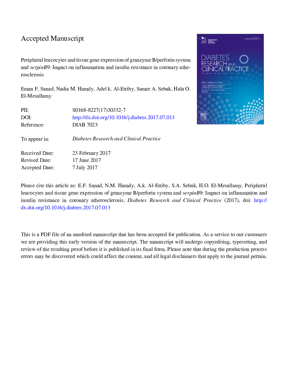 Peripheral leucocytes and tissue gene expression of granzyme B/perforin system and serpinB9: Impact on inflammation and insulin resistance in coronary atherosclerosis