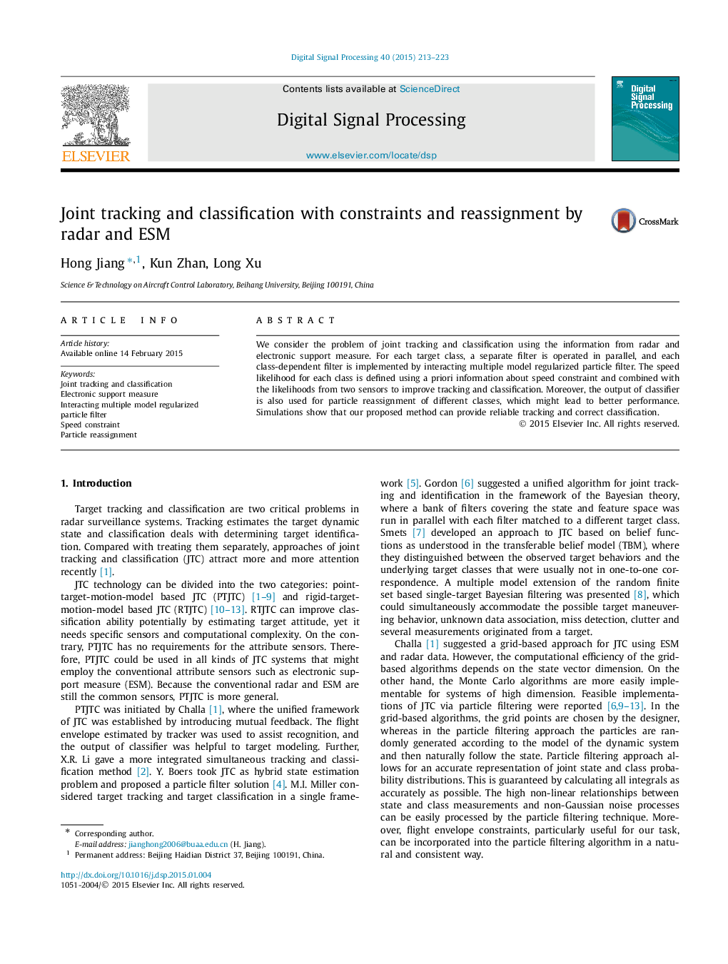 Joint tracking and classification with constraints and reassignment by radar and ESM