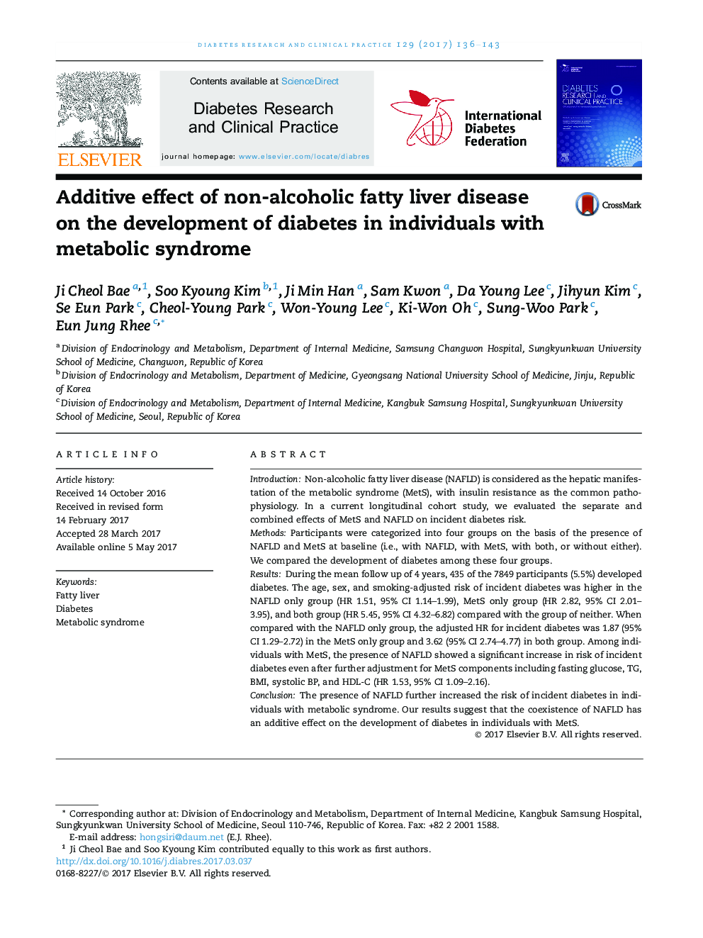 Additive effect of non-alcoholic fatty liver disease on the development of diabetes in individuals with metabolic syndrome