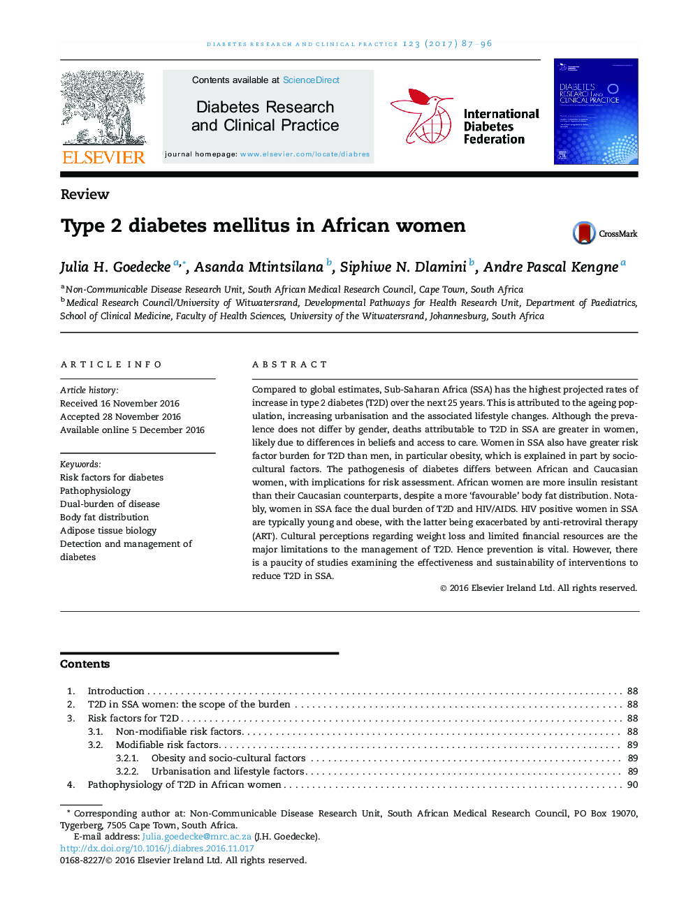 Type 2 diabetes mellitus in African women