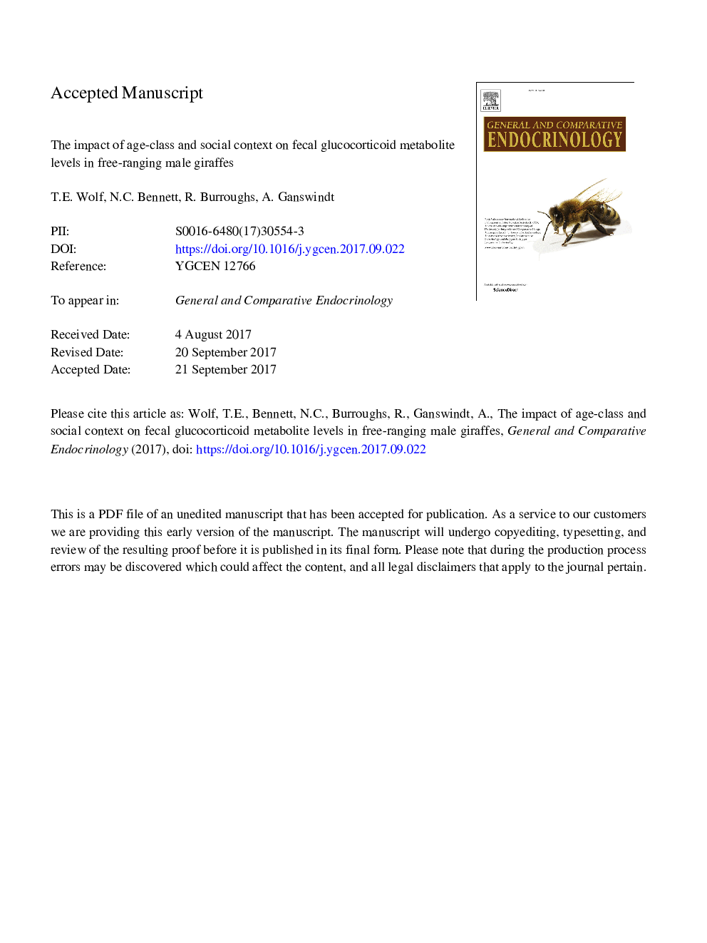 The impact of age-class and social context on fecal glucocorticoid metabolite levels in free-ranging male giraffes