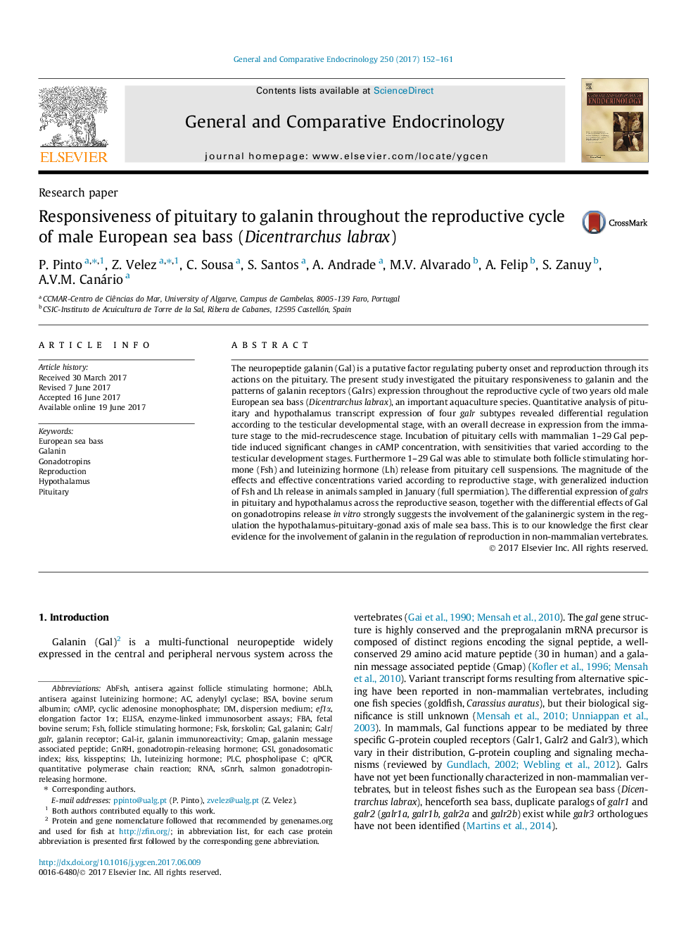 Responsiveness of pituitary to galanin throughout the reproductive cycle of male European sea bass (Dicentrarchus labrax)