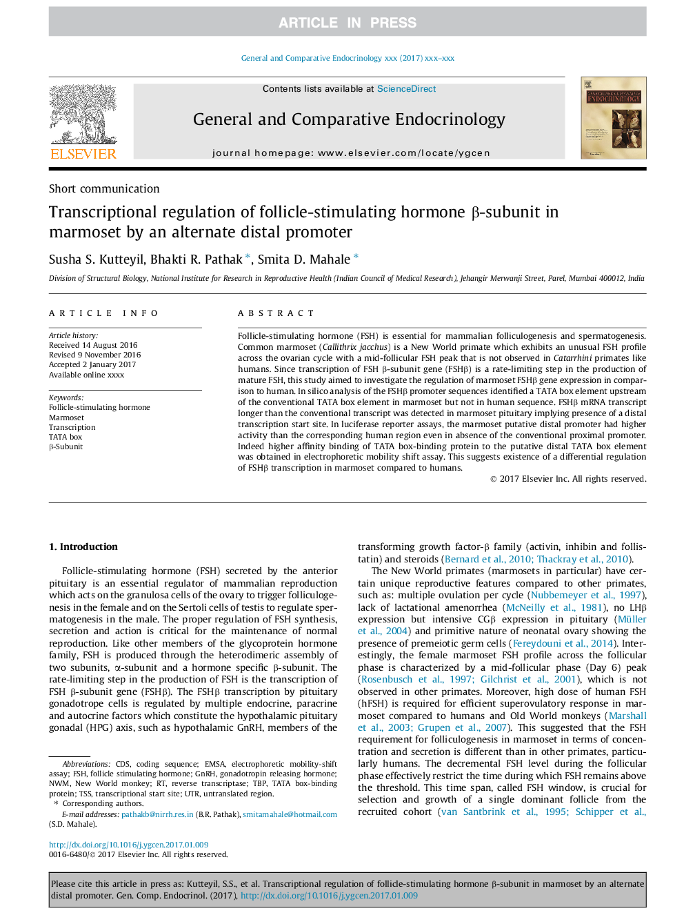 Transcriptional regulation of follicle-stimulating hormone Î²-subunit in marmoset by an alternate distal promoter