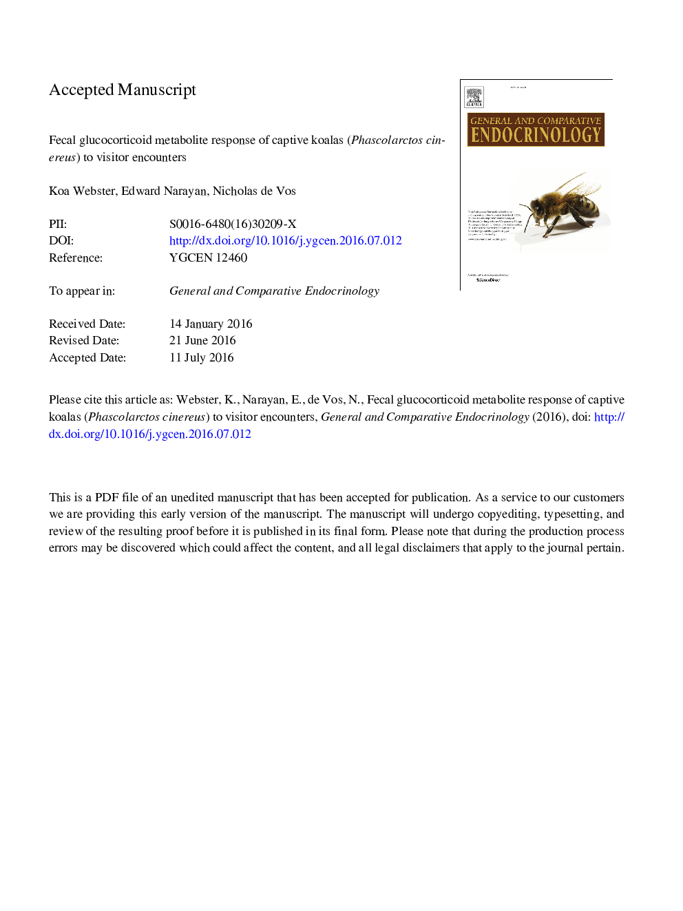 Fecal glucocorticoid metabolite response of captive koalas (Phascolarctos cinereus) to visitor encounters