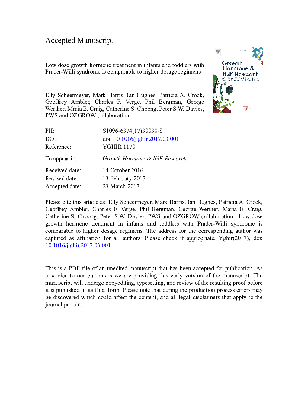 Low dose growth hormone treatment in infants and toddlers with Prader-Willi syndrome is comparable to higher dosage regimens