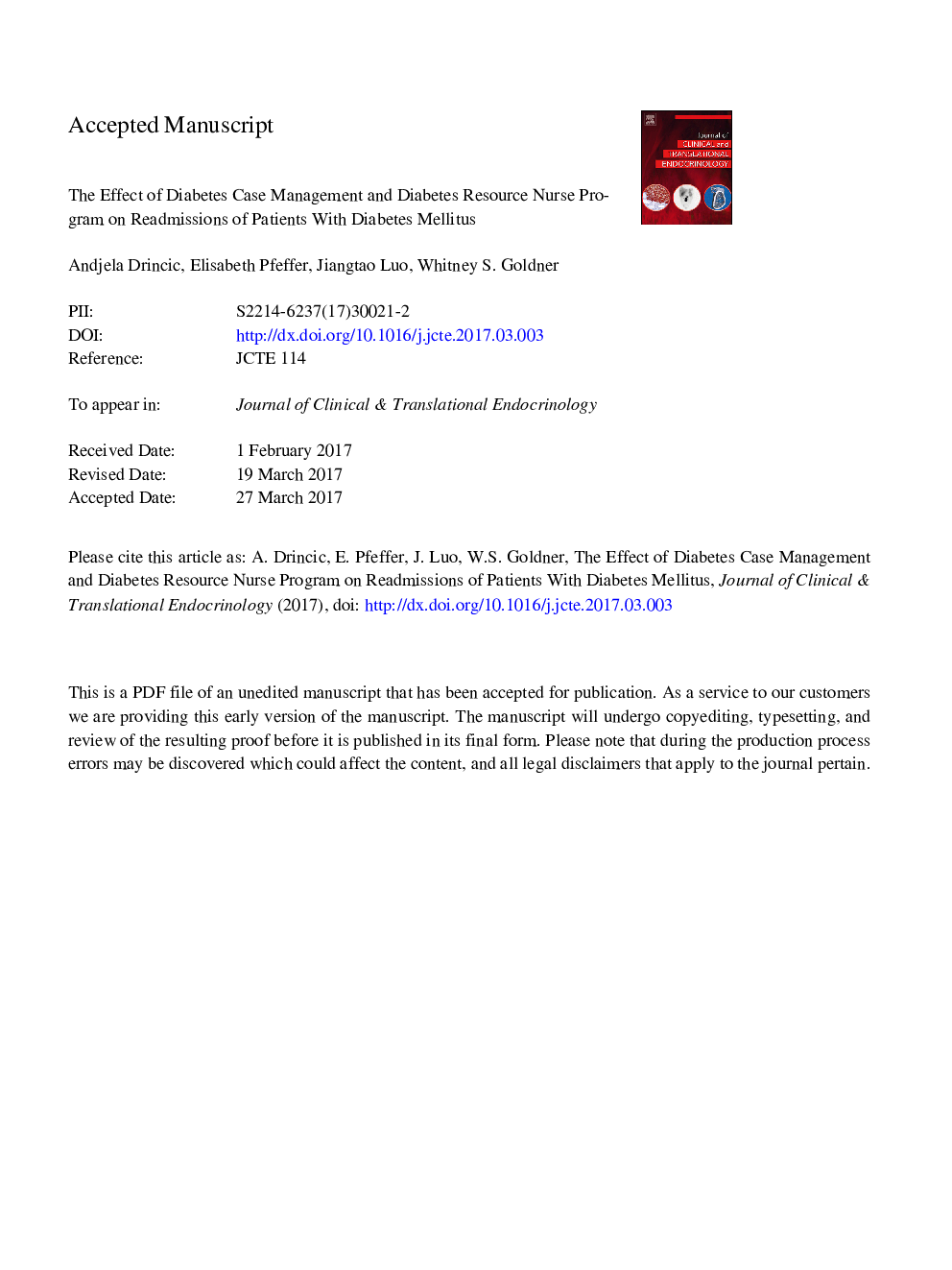 The effect of diabetes case management and Diabetes Resource Nurse program on readmissions of patients with diabetes mellitus