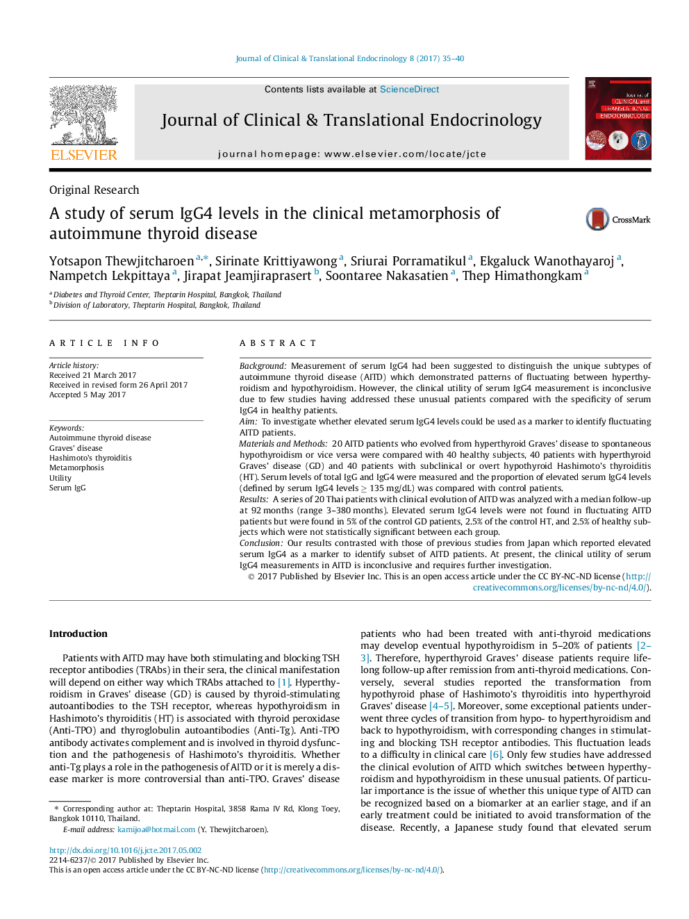 A study of serum IgG4 levels in the clinical metamorphosis of autoimmune thyroid disease