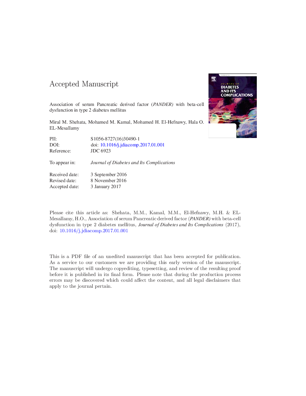 Association of serum pancreatic derived factor (PANDER) with beta-cell dysfunction in type 2 diabetes mellitus