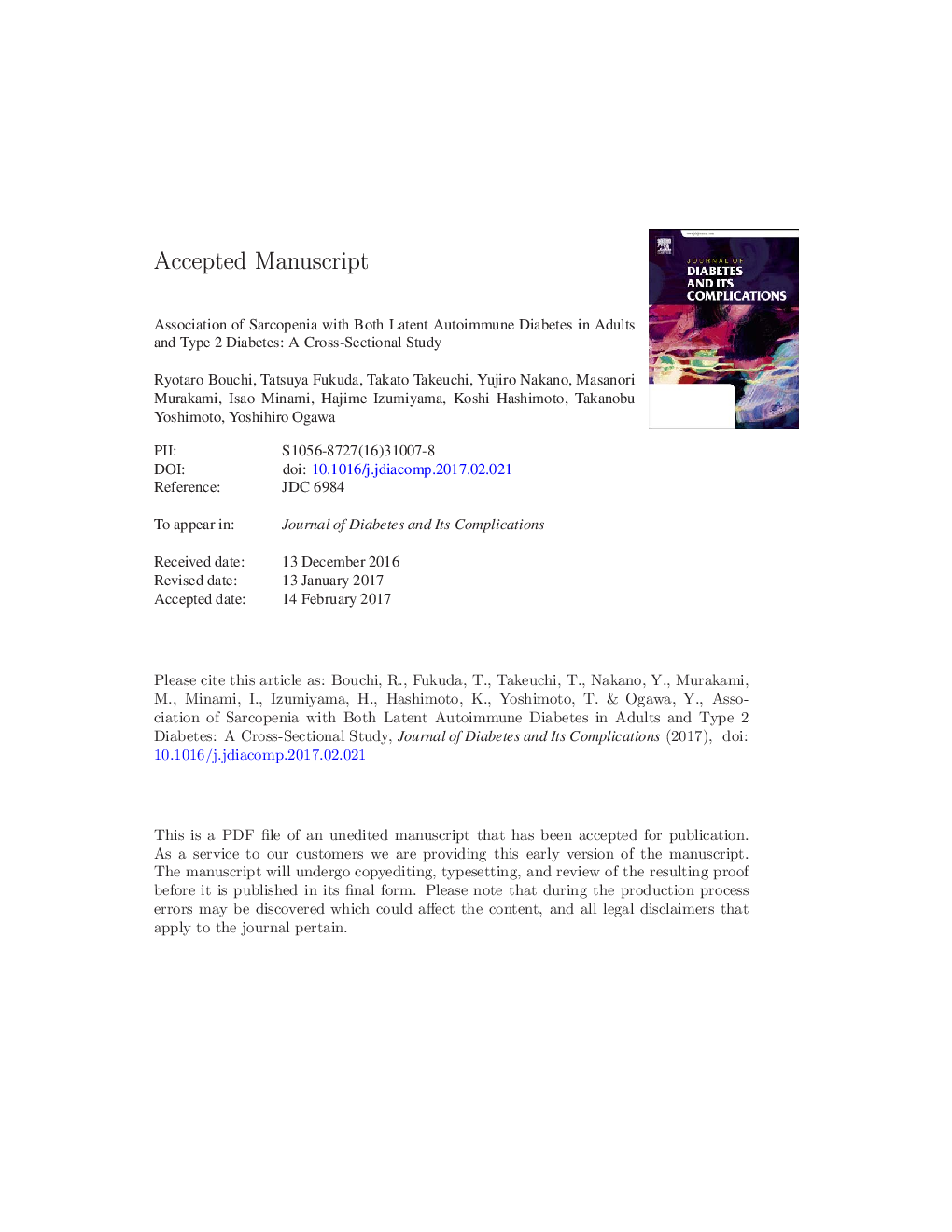 Association of sarcopenia with both latent autoimmune diabetes in adults and type 2 diabetes: a cross-sectional study