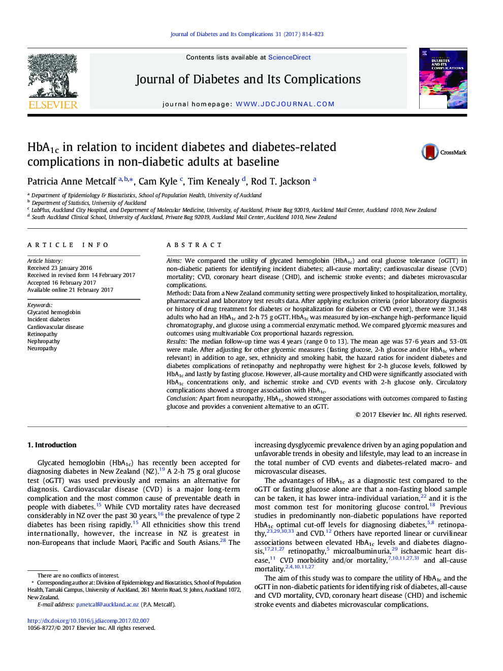 HbA1c in relation to incident diabetes and diabetes-related complications in non-diabetic adults at baseline