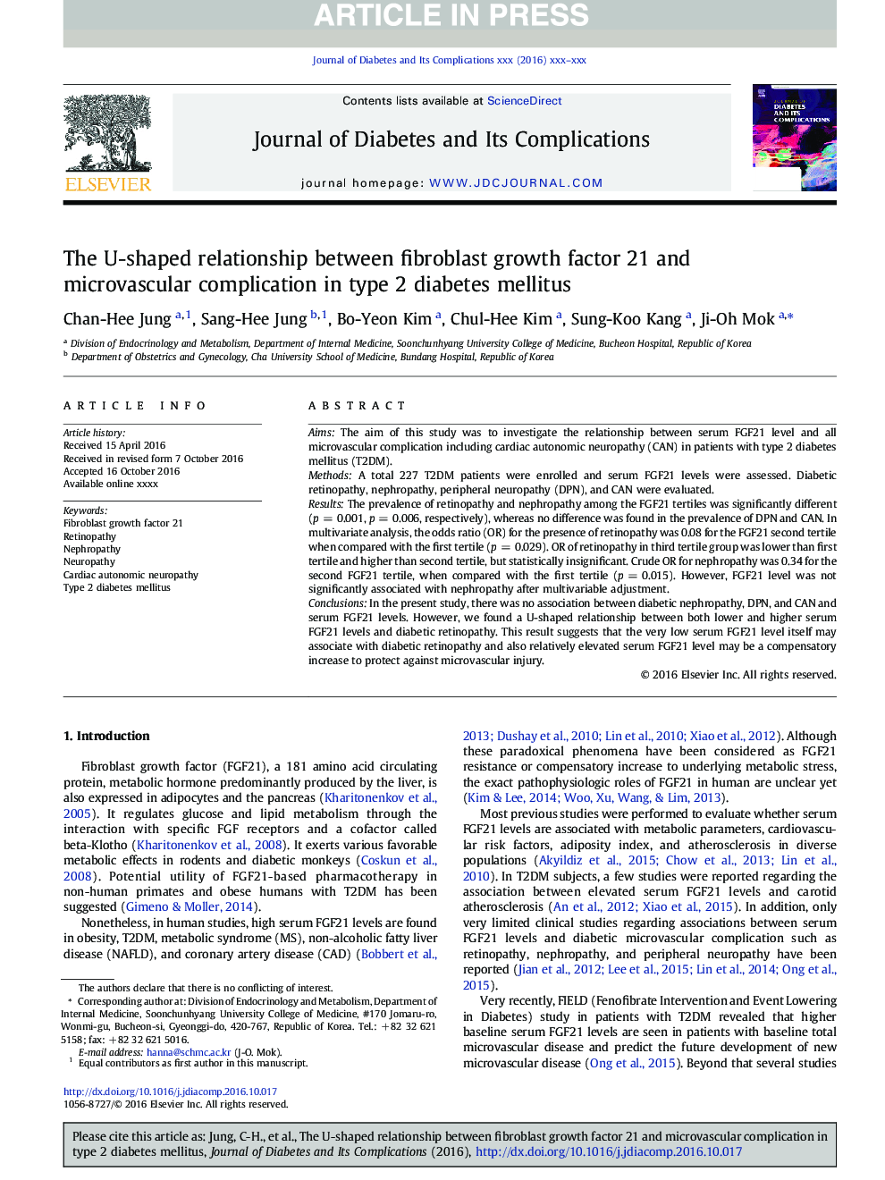 The U-shaped relationship between fibroblast growth factor 21 and microvascular complication in type 2 diabetes mellitus