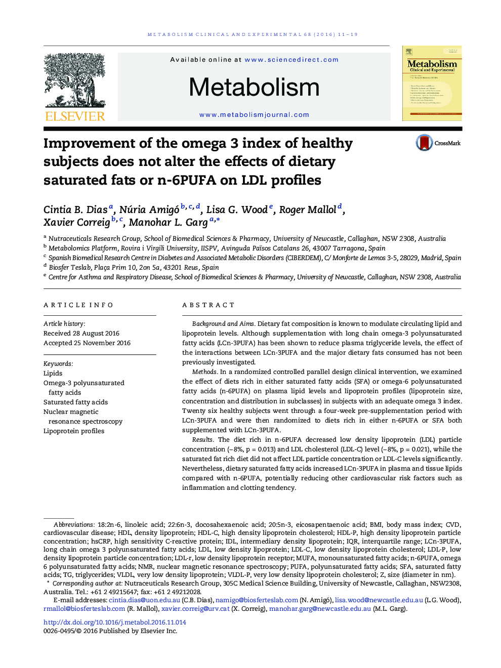 Improvement of the omega 3 index of healthy subjects does not alter the effects of dietary saturated fats or n-6PUFA on LDL profiles