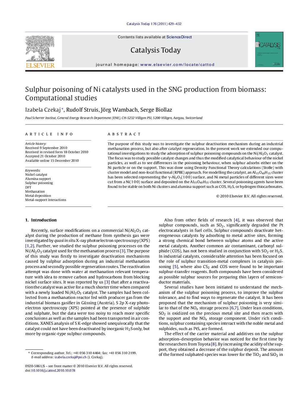 Sulphur poisoning of Ni catalysts used in the SNG production from biomass: Computational studies