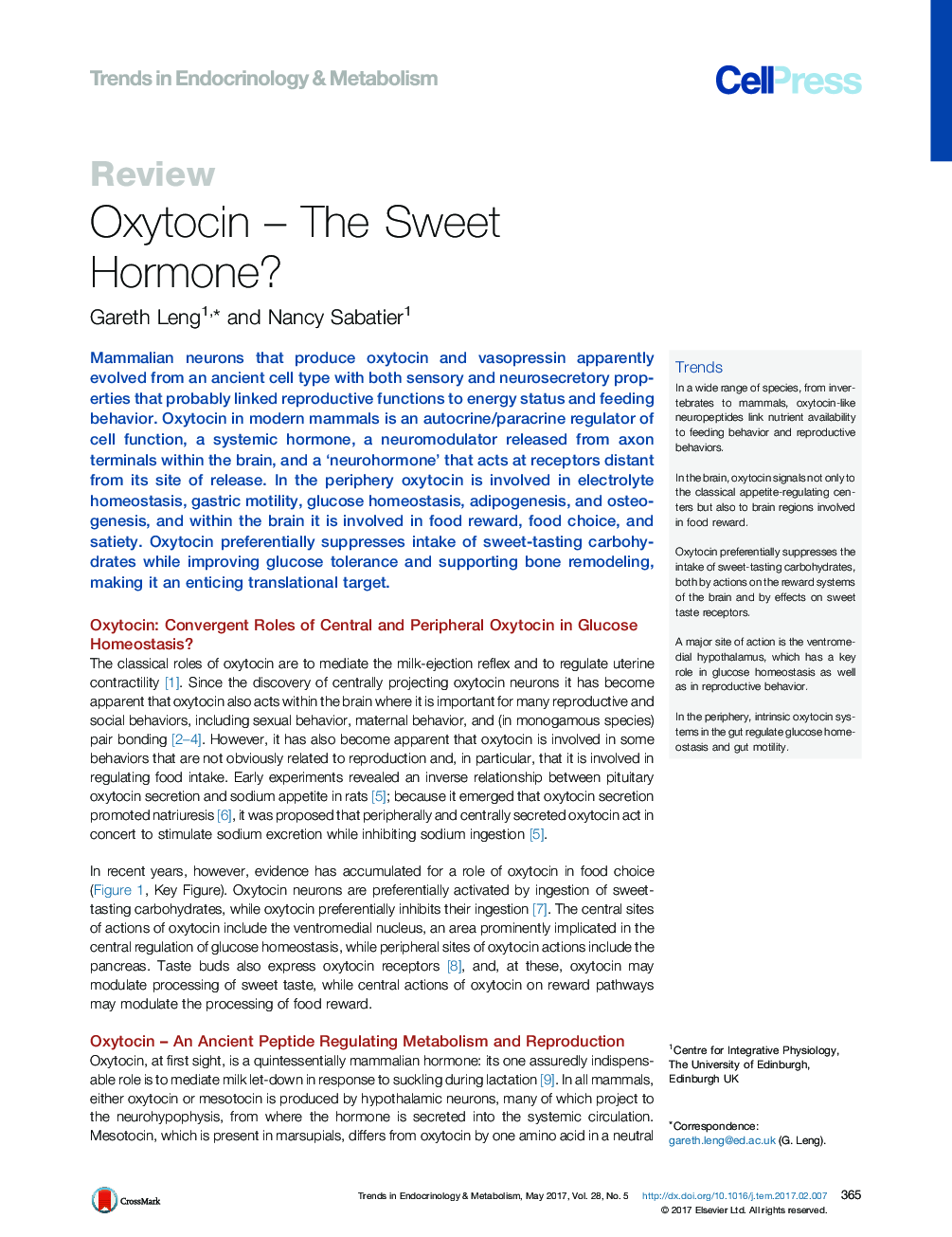 Oxytocin - The Sweet Hormone?